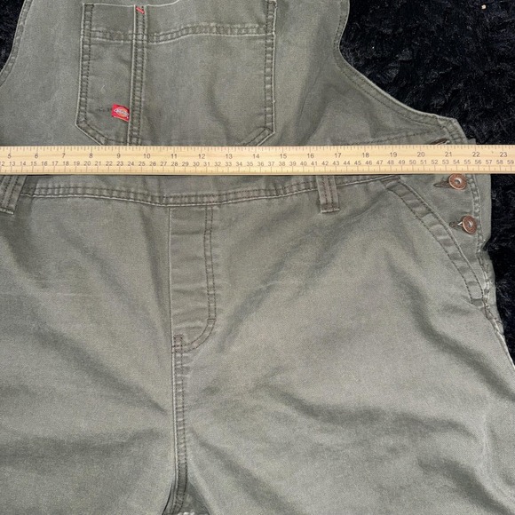 Dickies Overalls Womens 18 Green Bib Workwear Carpenter Utility Pockets Khaki - Picture 5 of 13
